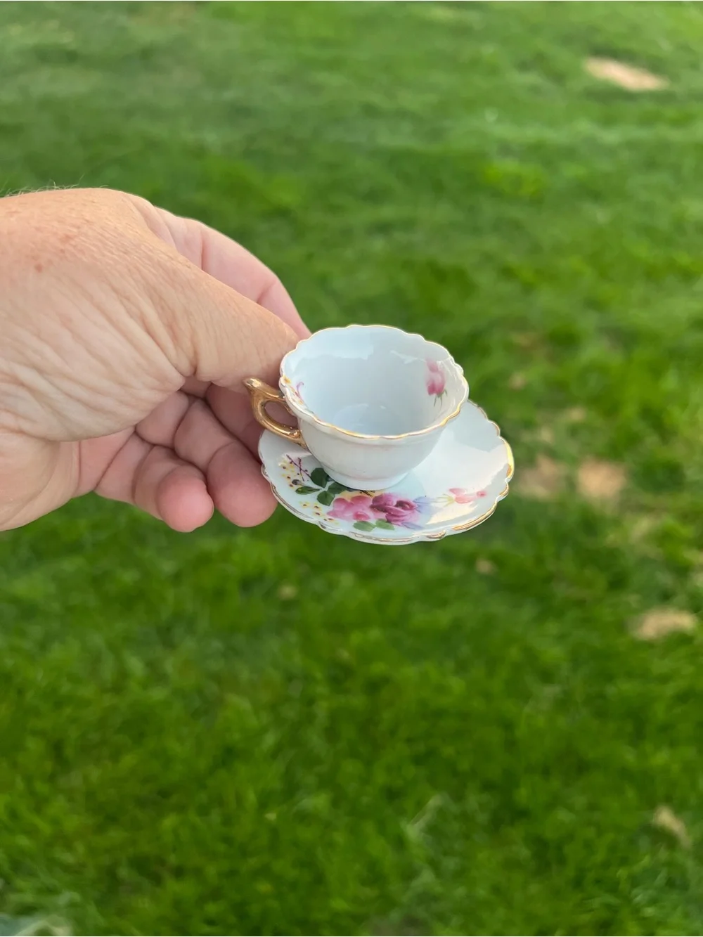 Vintage 1950's MINIATURE Hand Painted JAPAN Cup & Saucer Bone China Porcelain